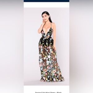 Fashion Nova Black Floral Maxi Dress